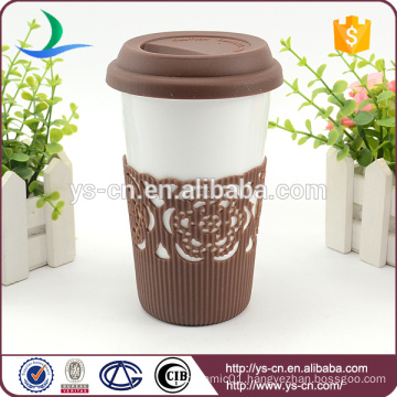 2015 Ceramic double wall coffee cups with suction lid